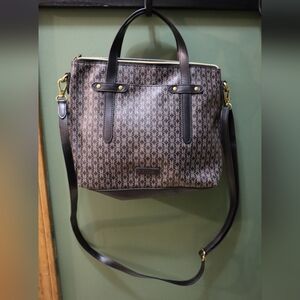 Fossil Leather Black and Brown Patterned Tote Bag Purse